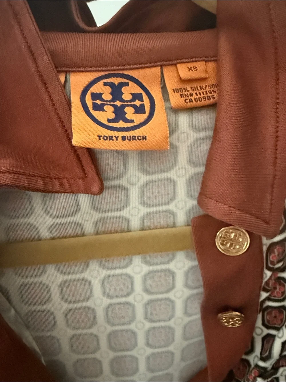 Tory Burch Rust and Cream Geometric Polo Midi Dress